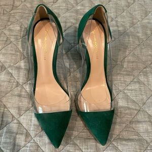 Green suede plexi heels by Gianvito Rossi
